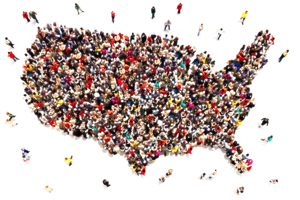 Gráfica del país de EE.UU. rellena de personas diversas