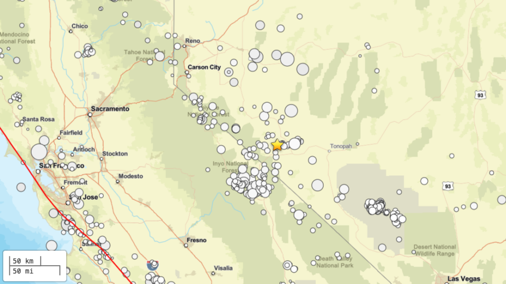 mapa de zonas sísmicas en Nevada