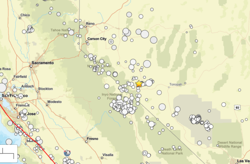 mapa de zonas sísmicas en Nevada